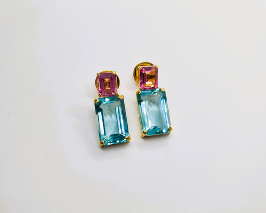 Pink and Blue Topaz Earrings