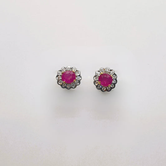 Natural Ruby with Diamond Earrings