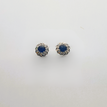 Natural Sapphire with Natural Diamond Earrings