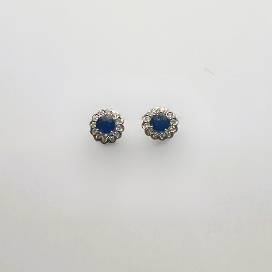 Natural Sapphire with Natural Diamond Earrings