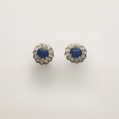 Natural Sapphire with Natural Diamond Earrings