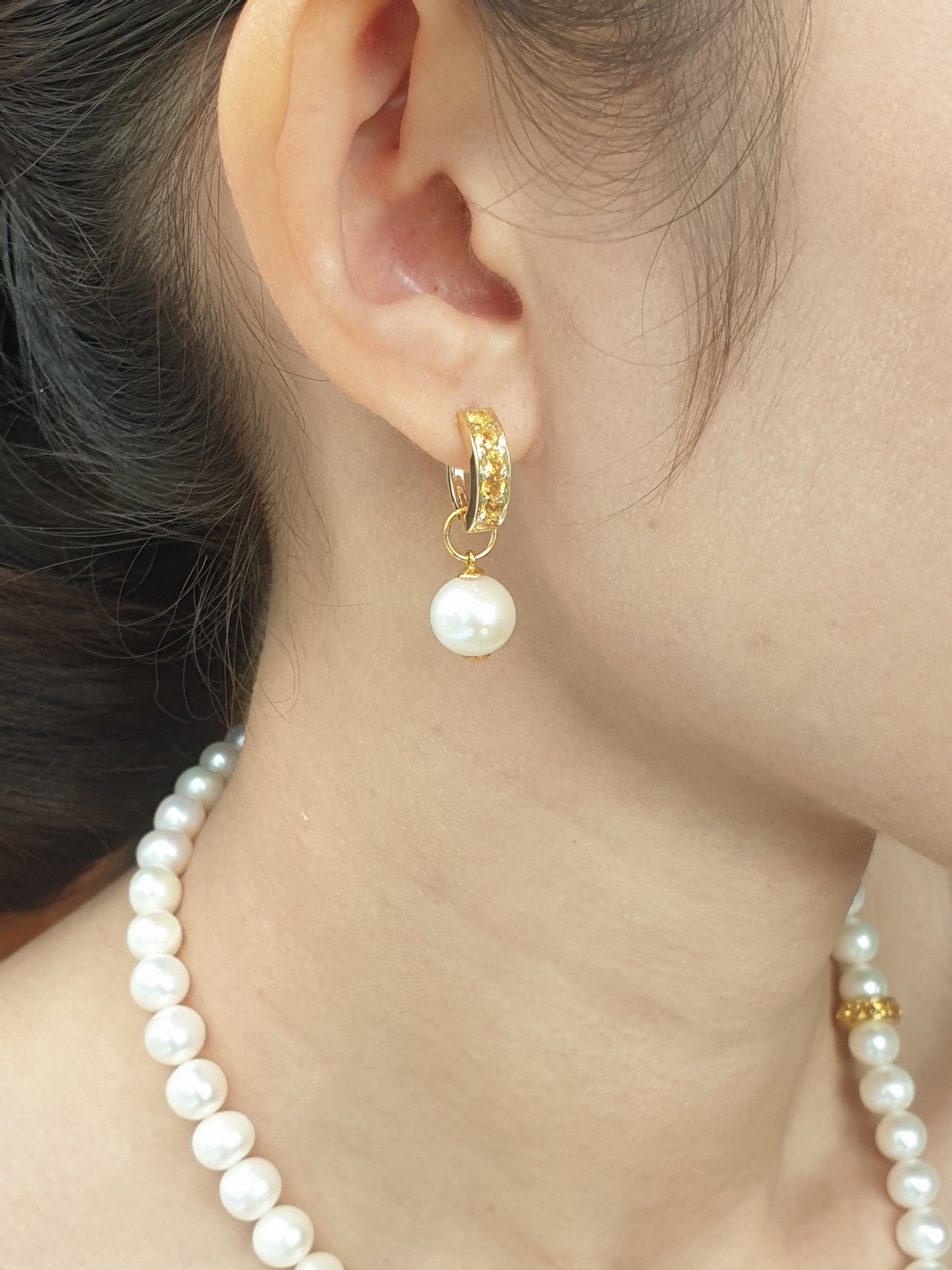 Natural Citrine with Natural Freshwater Pearl Earrings