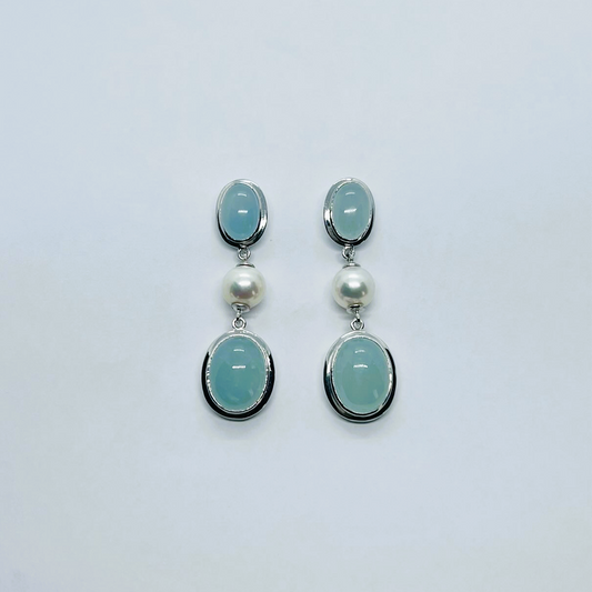 Natural Aquamarine and Freshwater Pearl Earrings