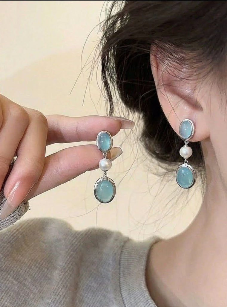 Natural Aquamarine and Freshwater Pearl Earrings