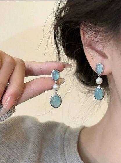 Natural Aquamarine and Freshwater Pearl Earrings
