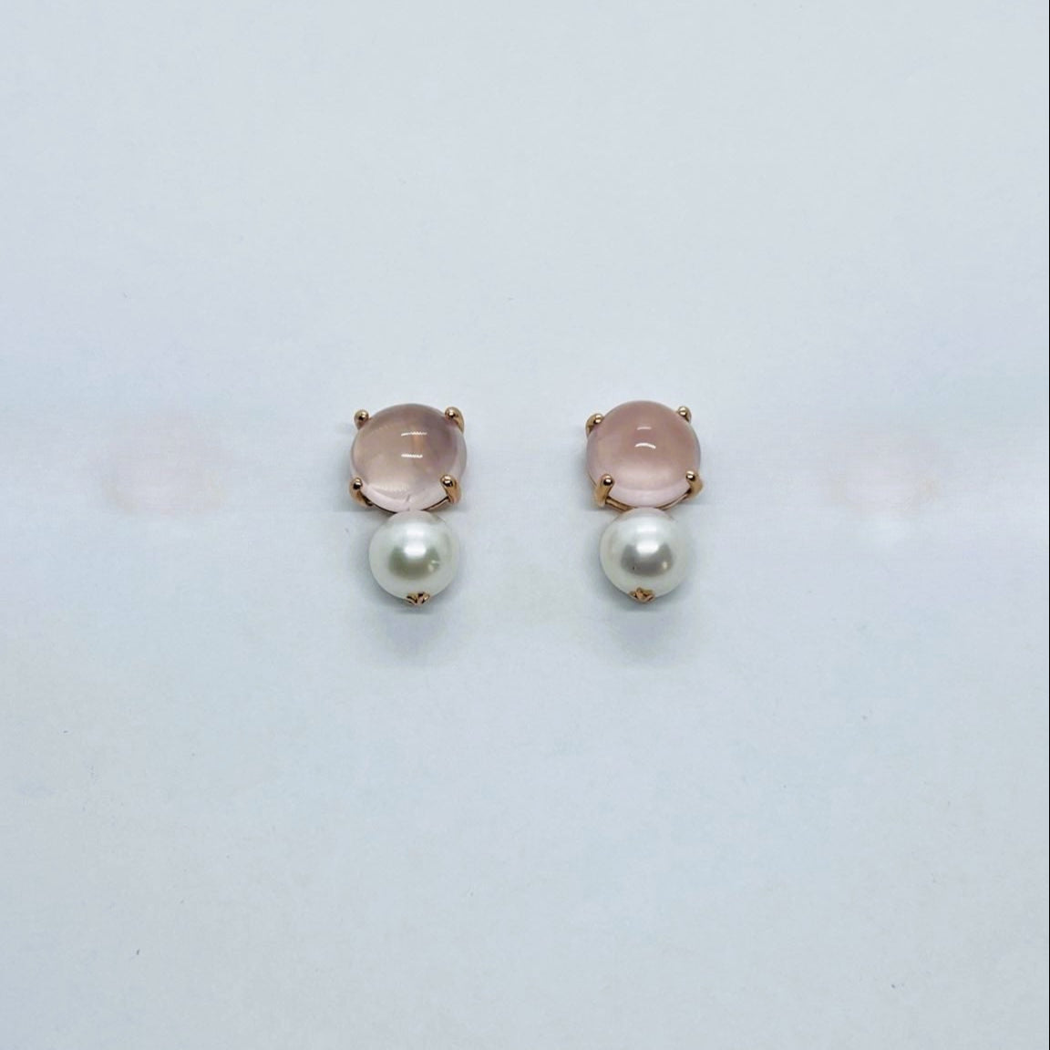 Natural Rose Quartz with Freshwater Pearl Earrings