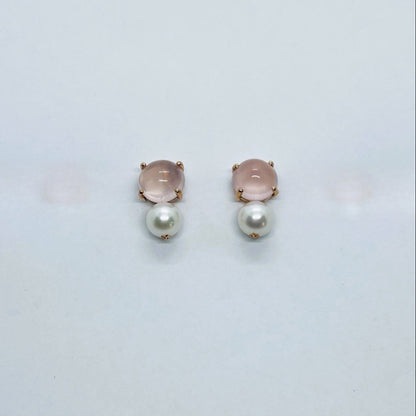 Natural Rose Quartz with Freshwater Pearl Earrings
