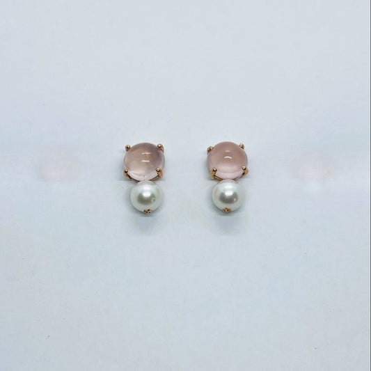 Natural Rose Quartz with Freshwater Pearl Earrings