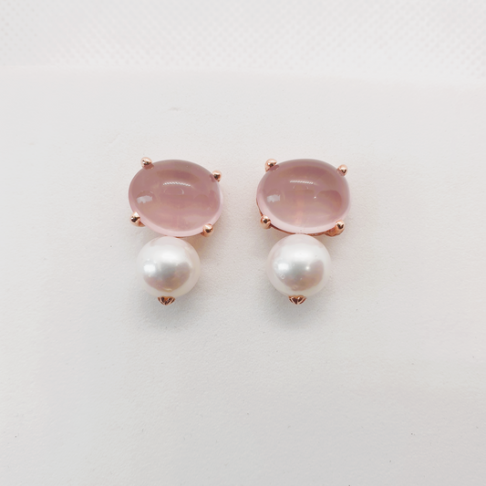 Natural Rose Quartz with Freshwater Pearl Earrings