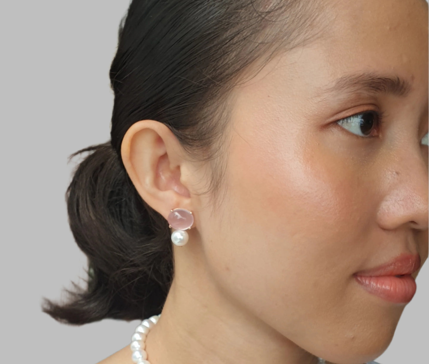 Natural Rose Quartz with Freshwater Pearl Earrings