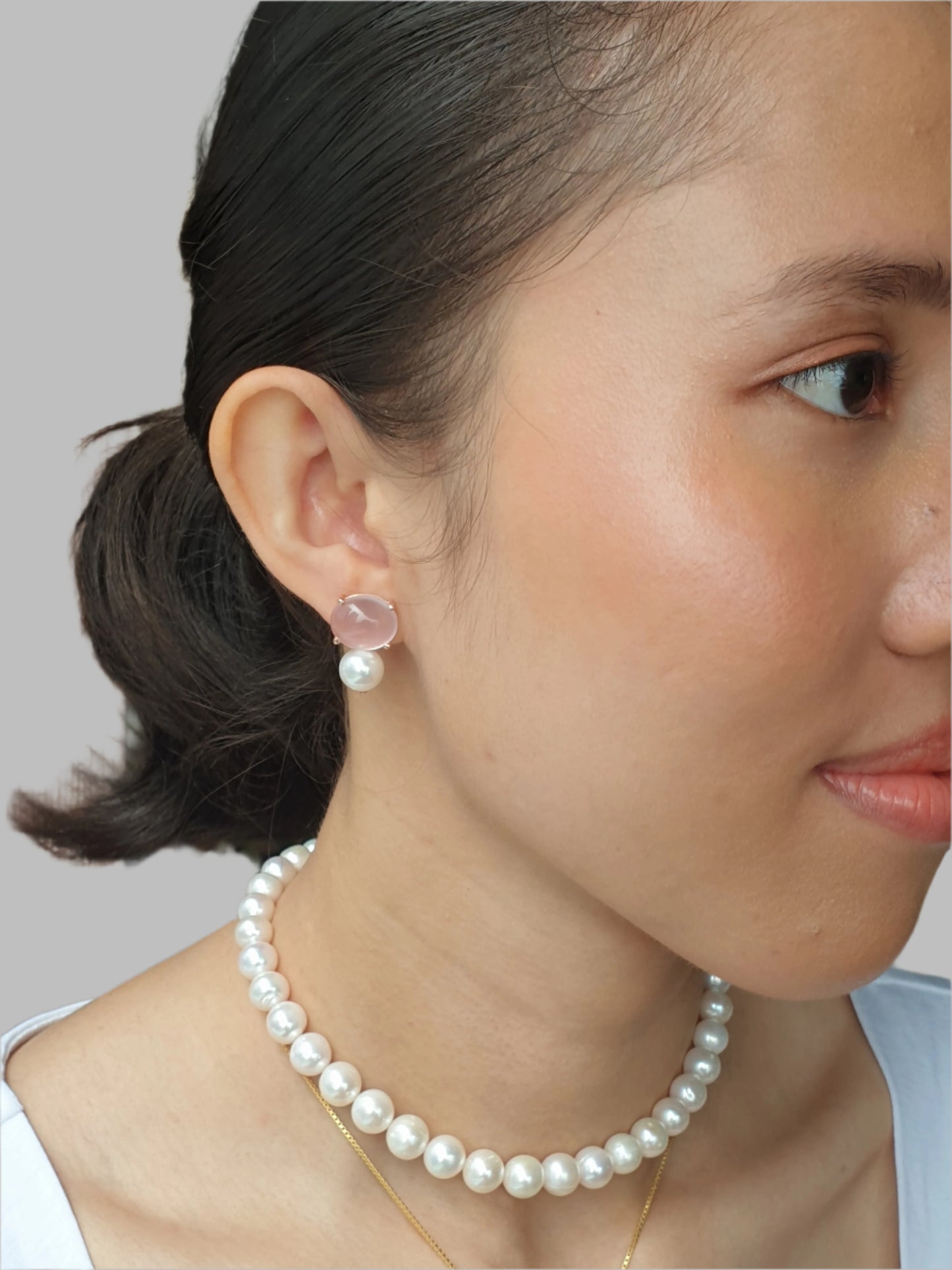 Natural Rose Quartz with Freshwater Pearl Earrings