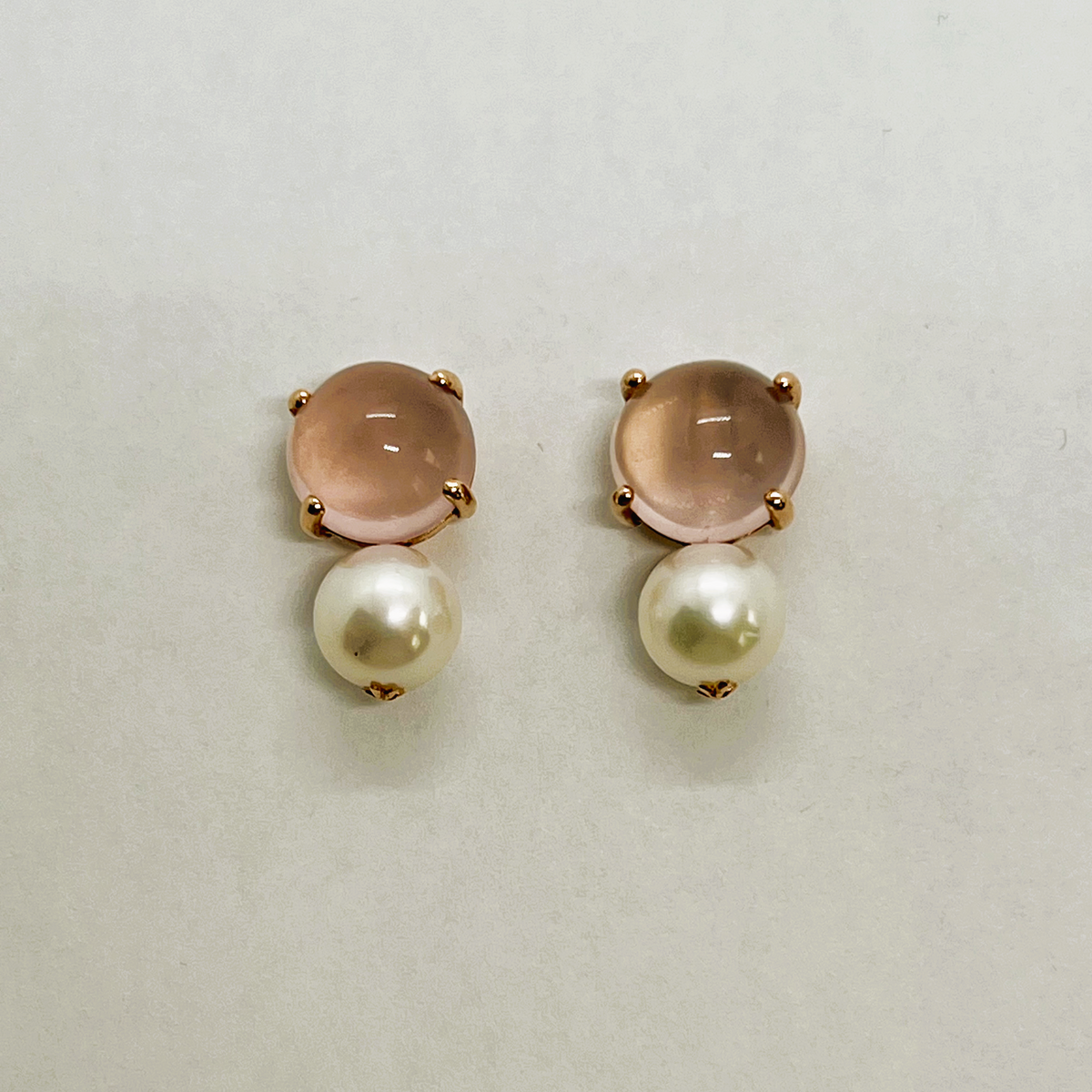 Natural Rose Quartz with Freshwater Pearl Earrings