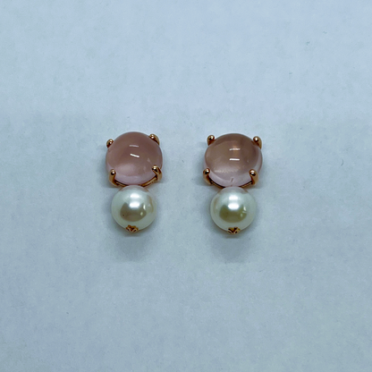Natural Rose Quartz with Freshwater Pearl Earrings