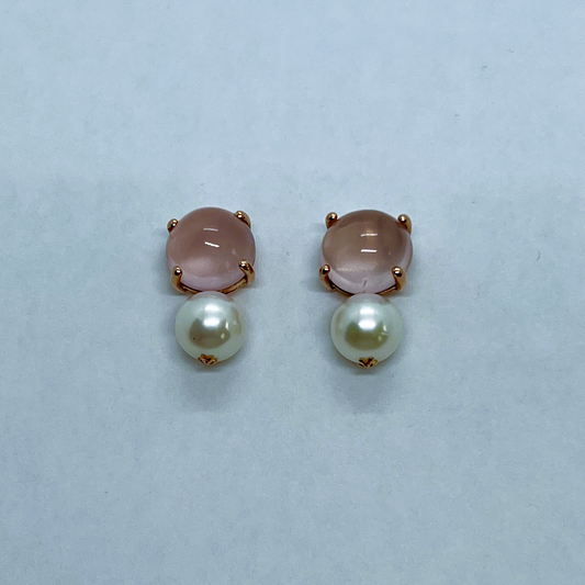 Natural Rose Quartz with Freshwater Pearl Earrings