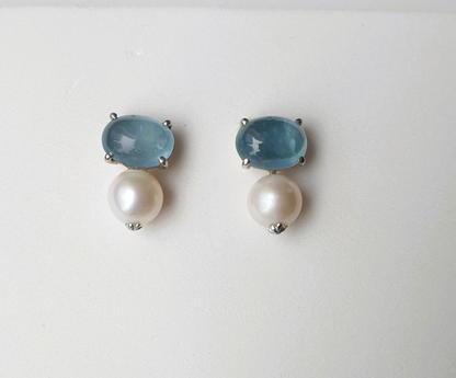 Natural Aquamarine with Freshwater Pearl Earrings