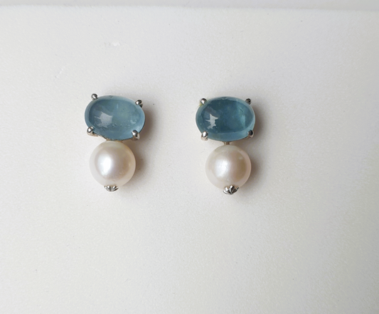 Natural Aquamarine with Freshwater Pearl Earrings