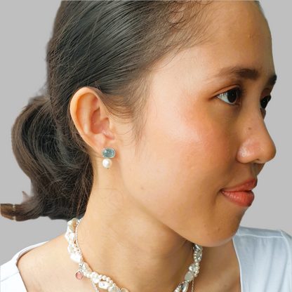 Natural Aquamarine with Freshwater Pearl Earrings