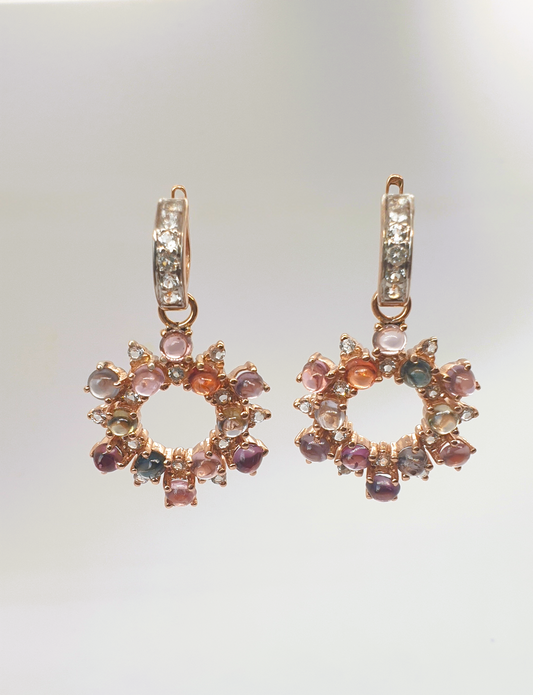 Natural Multicolor Spinel Cabochon Earrings
