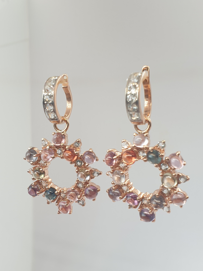 Natural Multicolor Spinel Cabochon Earrings