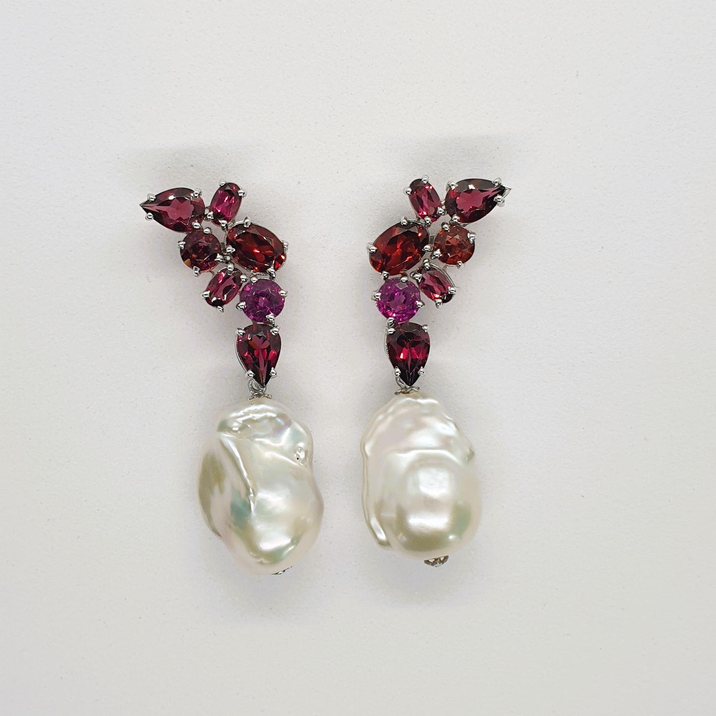 Natural Garnet and Baroque Pearl Earrings