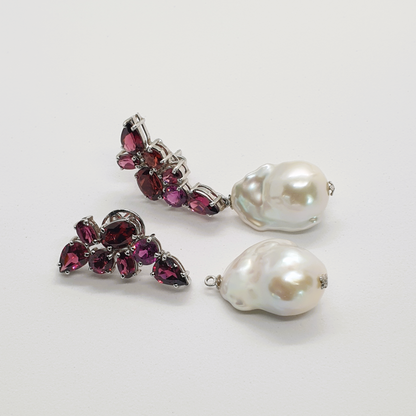 Natural Garnet and Baroque Pearl Earrings