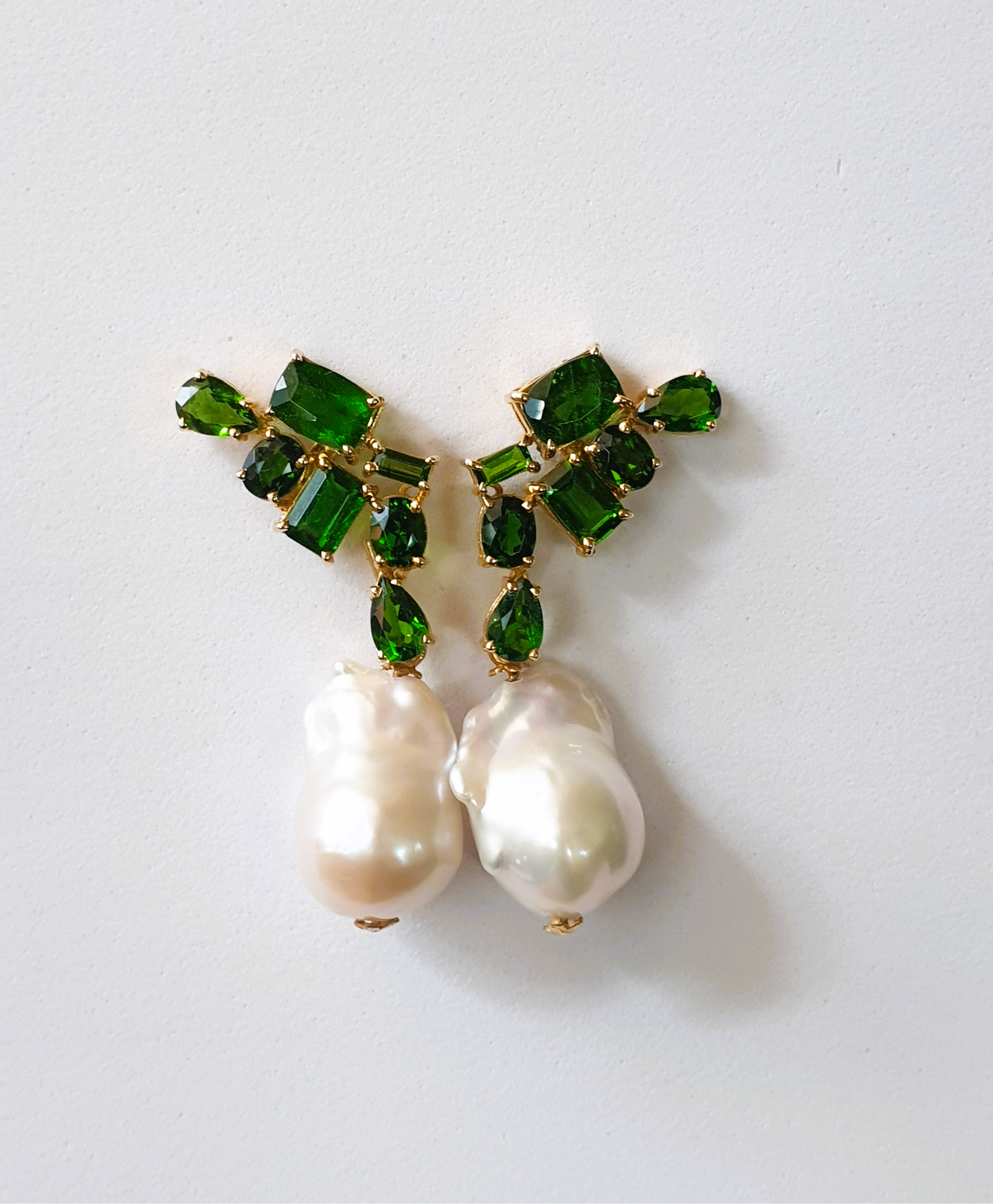 Natural Diopside and Baroque Pearl Earrings