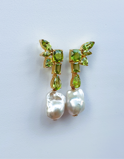 Natural Peridot with Baroque Pearl Earrings