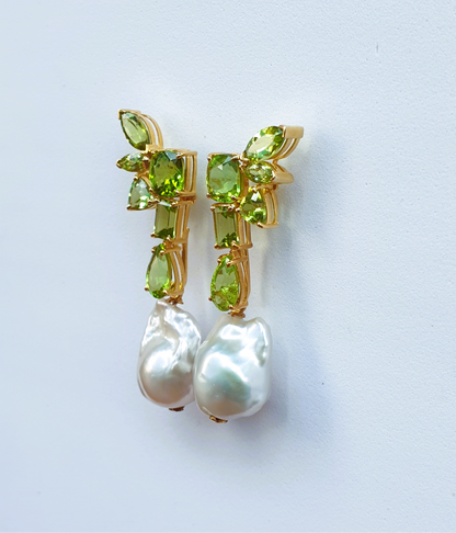 Natural Peridot with Baroque Pearl Earrings