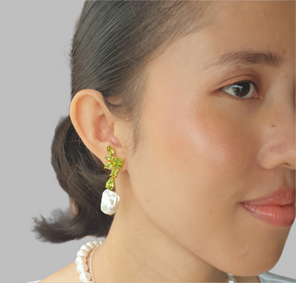 Natural Peridot with Baroque Pearl Earrings