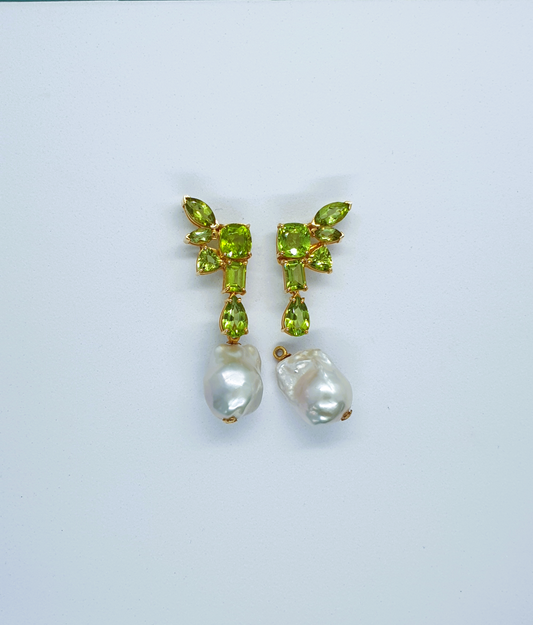 Natural Peridot with Baroque Pearl Earrings
