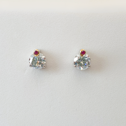 Natural Ruby and Moissanite Earrings