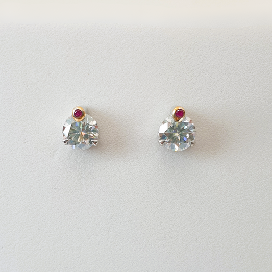 Natural Ruby and Moissanite Earrings