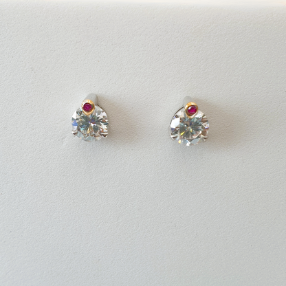 Natural Ruby and Moissanite Earrings