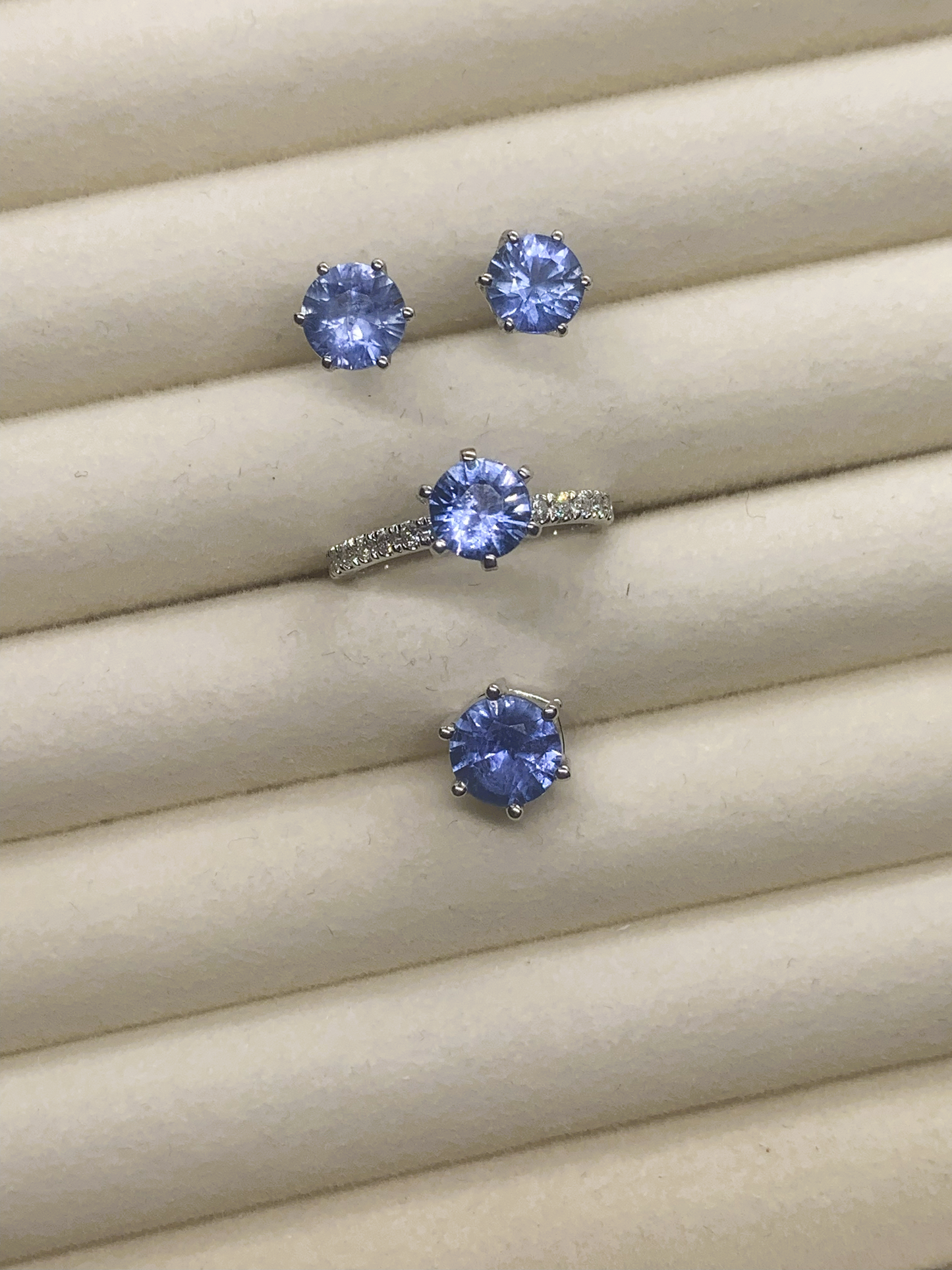 Natural Sapphire Earrings, Pendant and Ring Set
