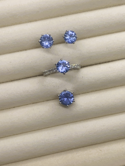 Natural Sapphire Earrings, Pendant and Ring Set