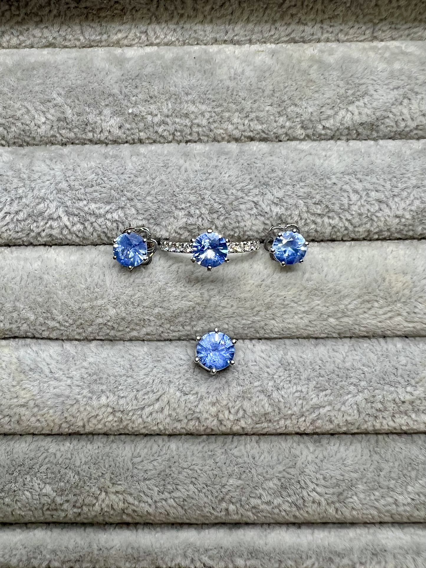 Natural Sapphire Earrings, Pendant and Ring Set