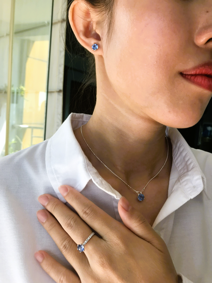 Natural Sapphire Earrings, Pendant and Ring Set