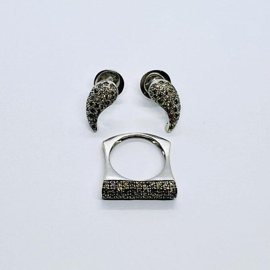 Natural Champagne Diamond Earrings and Ring Set