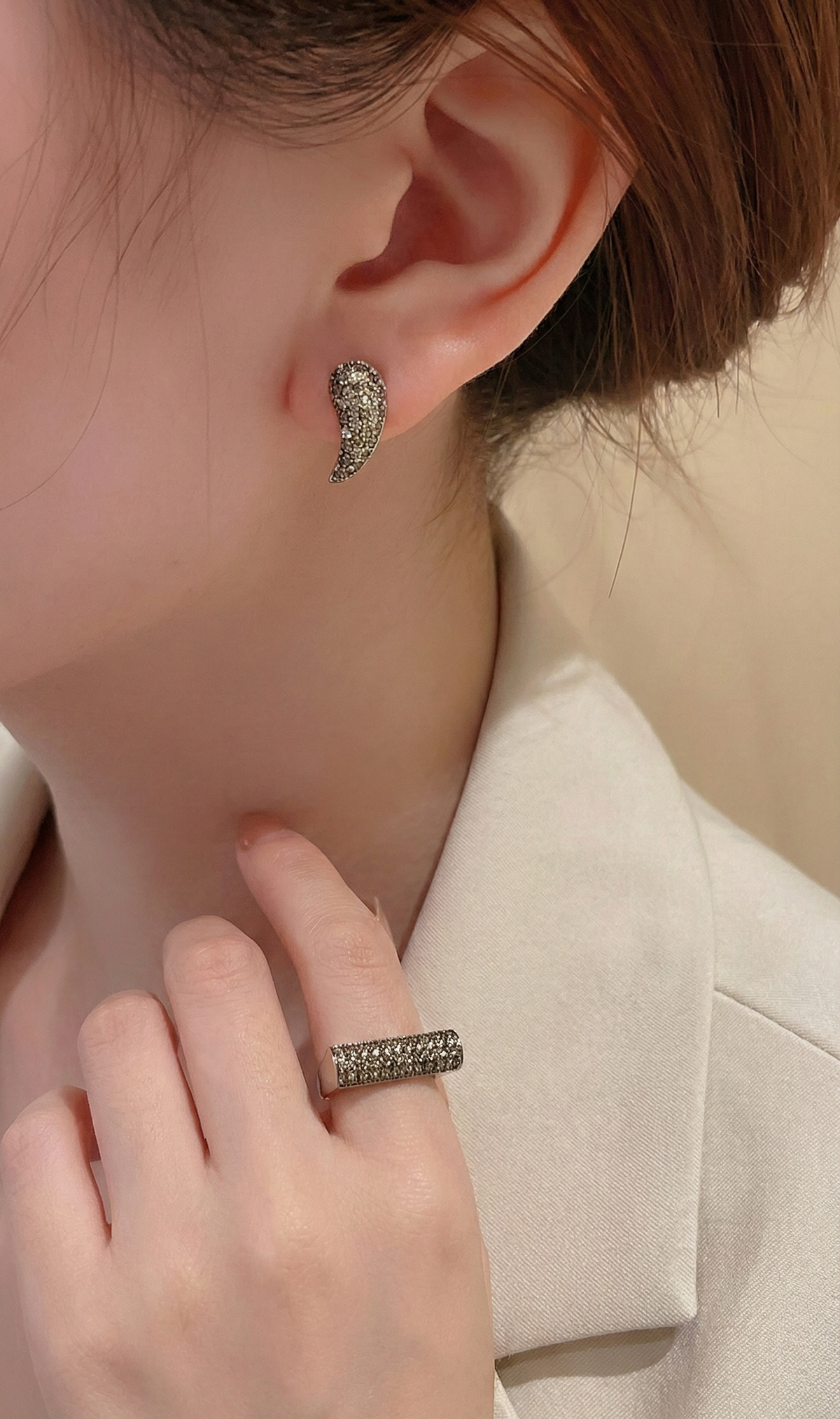 Natural Champagne Diamond Earrings and Ring Set