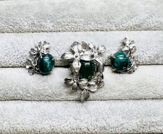 Burmese Natural Jade Earrings and Ring Set