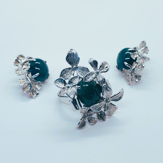 Burmese Natural Jade Earrings and Ring Set