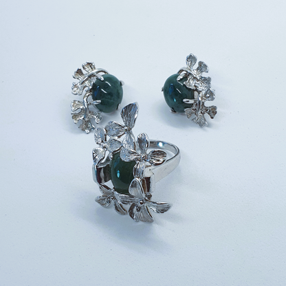 Burmese Natural Jade Earrings and Ring Set