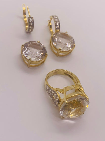 Natural White Topaz Earrings and Ring Set