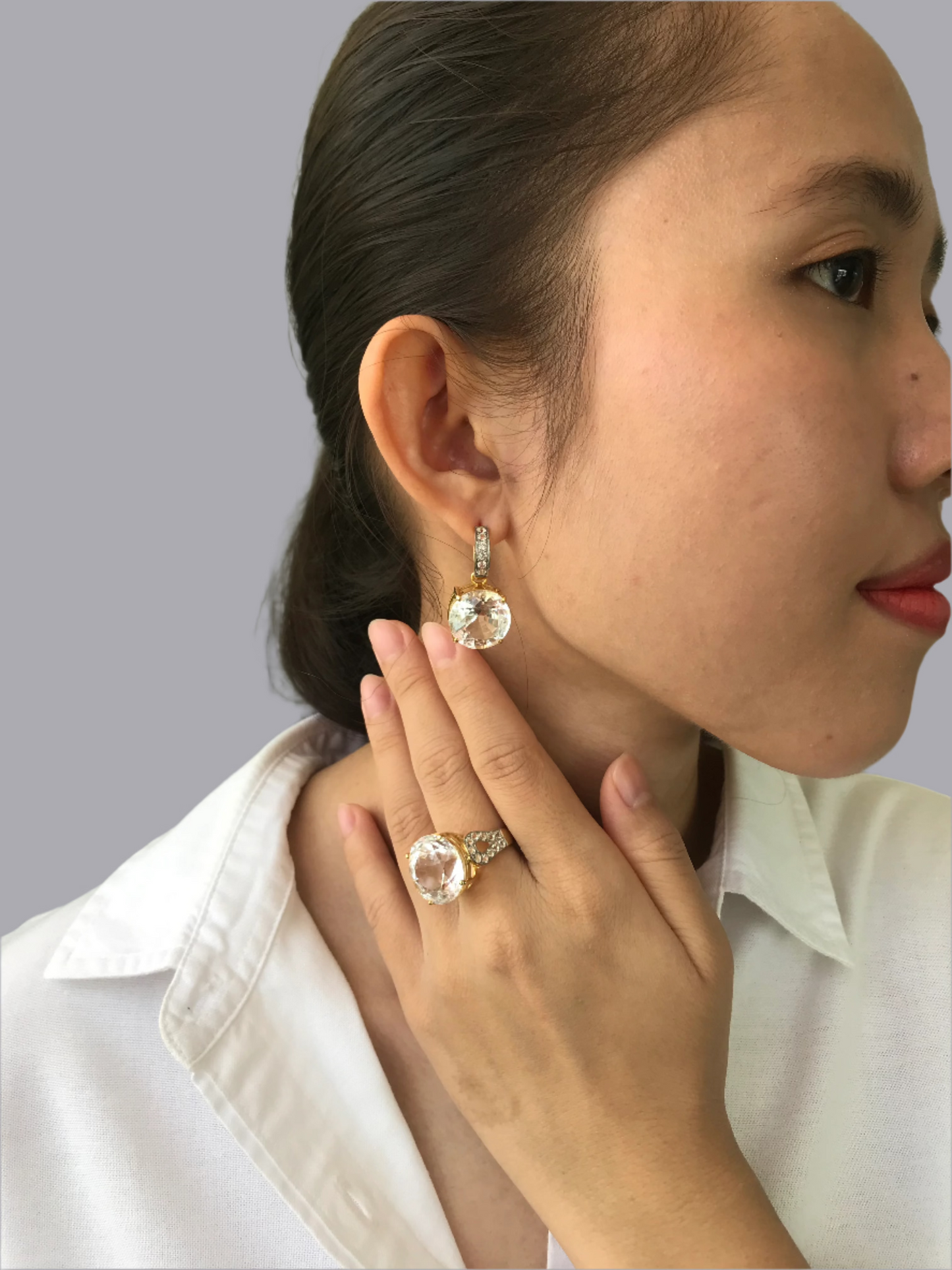 Natural White Topaz Earrings and Ring Set
