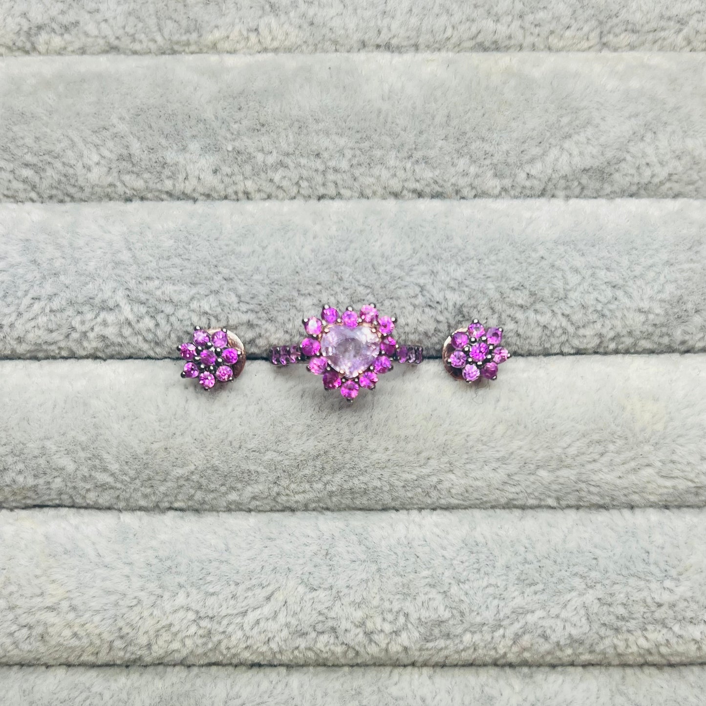 Natural Pink Sapphire Earrings and Ring Set