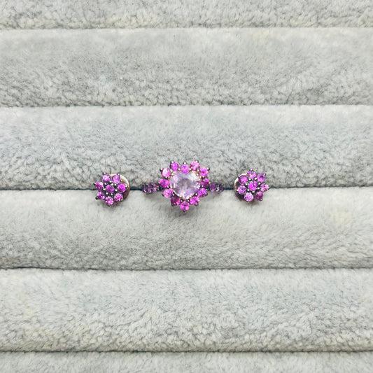 Natural Pink Sapphire Earrings and Ring Set