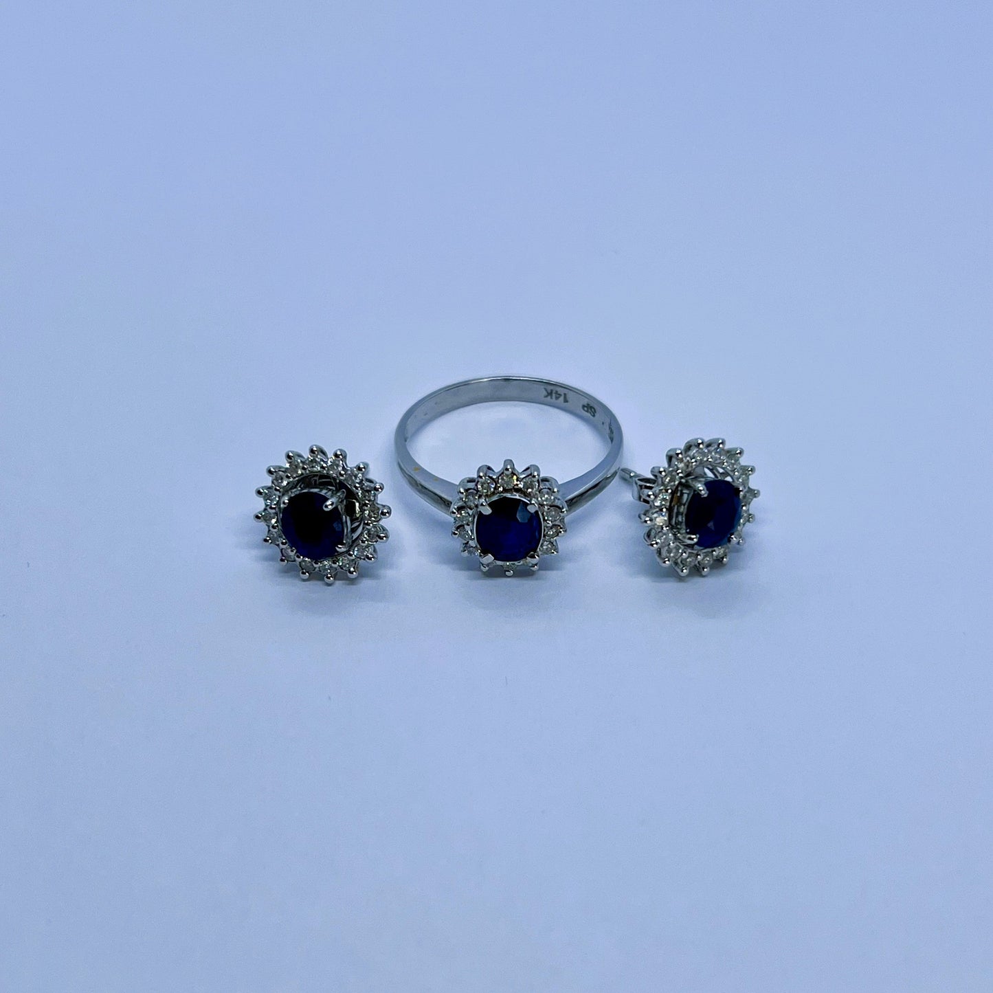 Natural Sapphire with Natural Diamond Earrings and Ring Set