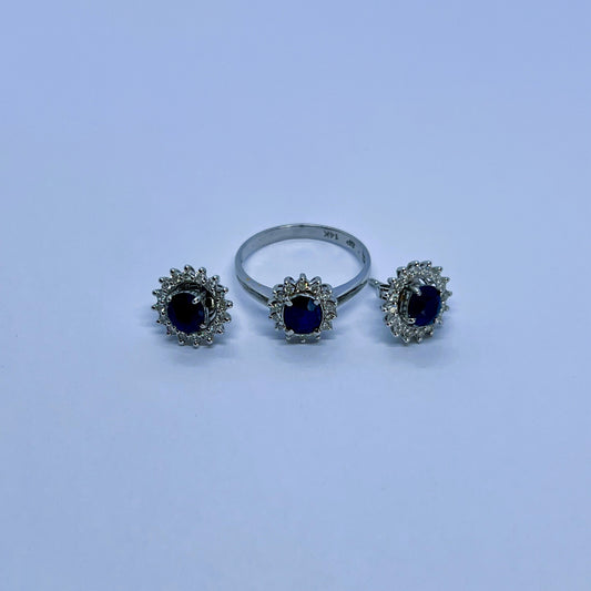 Natural Sapphire with Natural Diamond Earrings and Ring Set