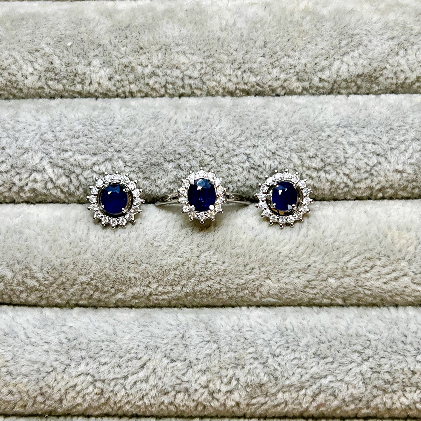Natural Sapphire with Natural Diamond Earrings and Ring Set