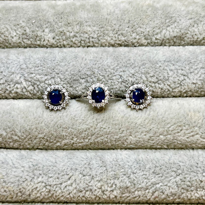 Natural Sapphire with Natural Diamond Earrings and Ring Set